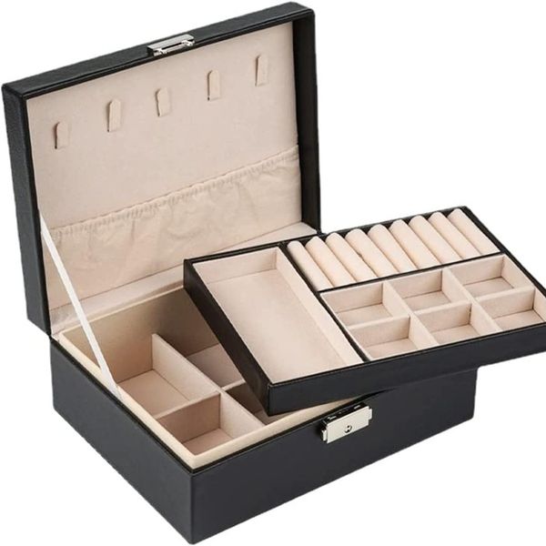 جعبه جواهرات دو طبقه لوکس مستطیل(بابهترین کیفیت)