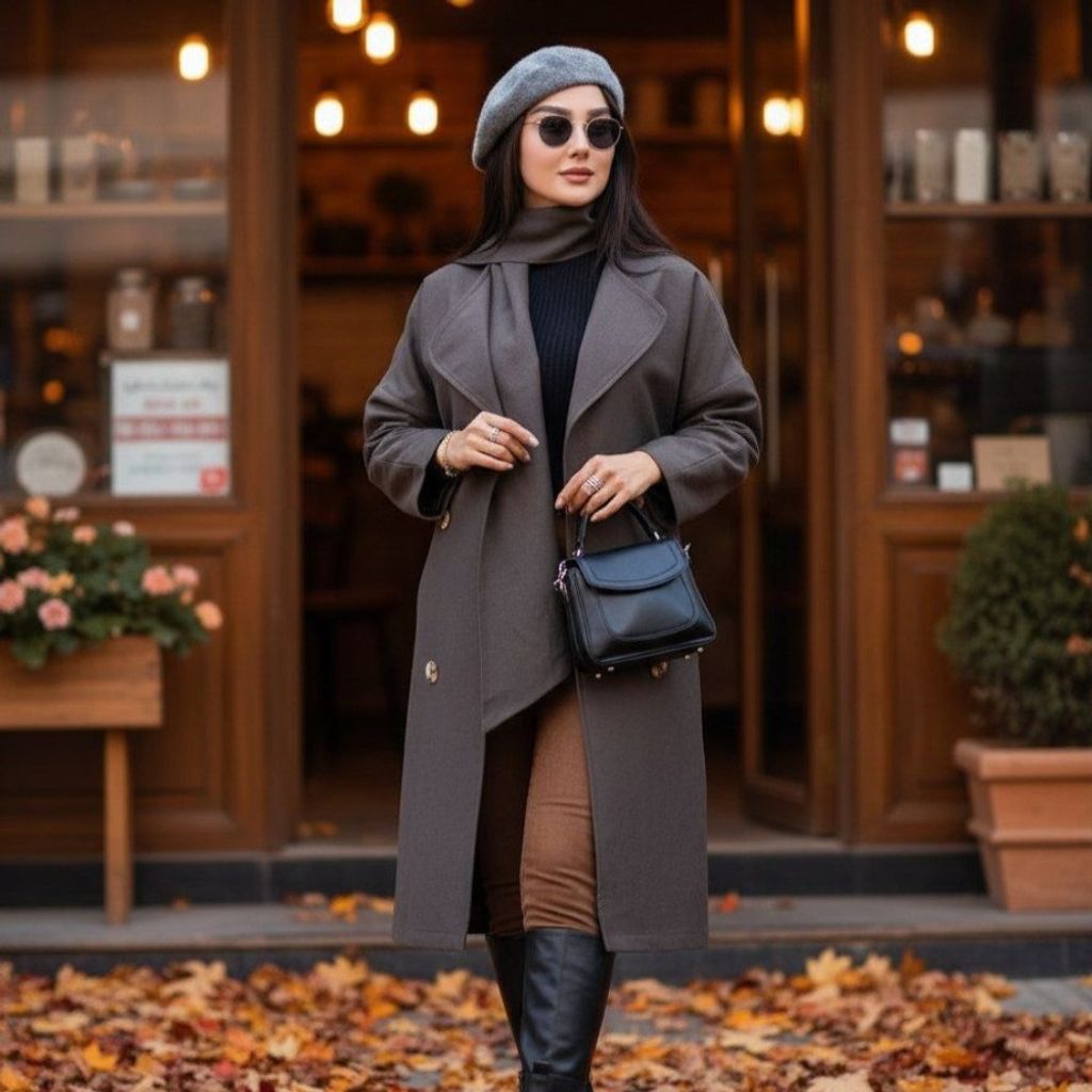 فروش اینترنتی پالتو آوینو شالدار رنگ مشکی