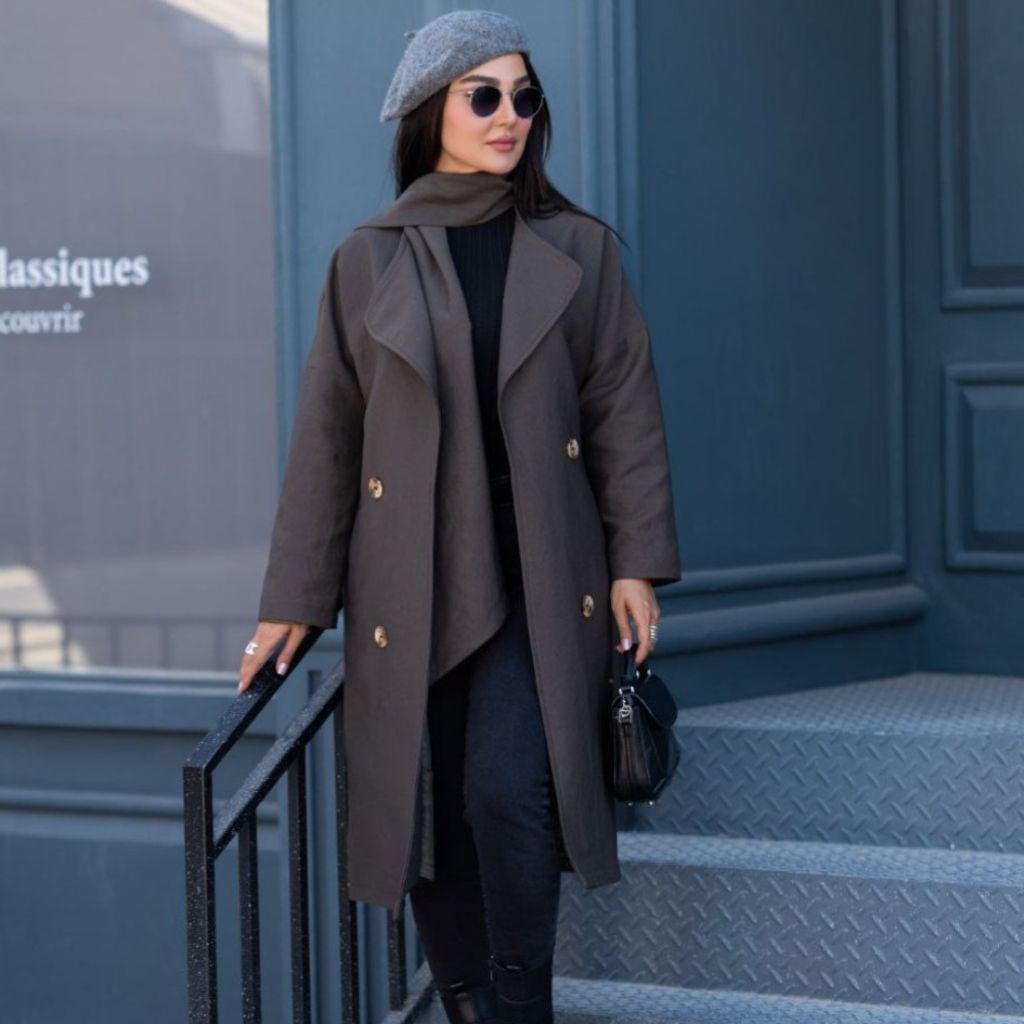 فروش اینترنتی پالتو آوینو شالدار رنگ مشکی