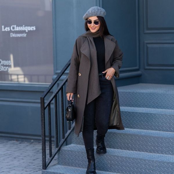 پالتو آوینو شالدار رنگ مشکی