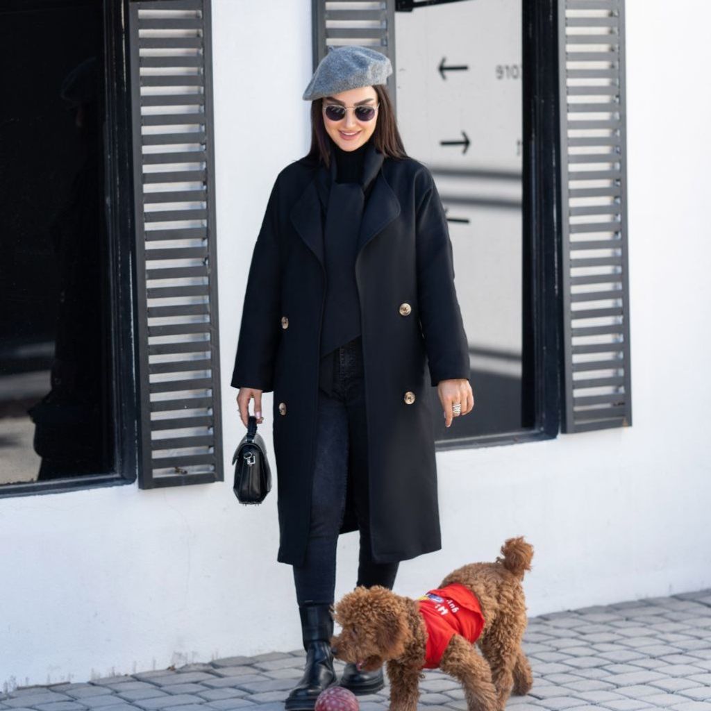 خرید اینترنتی پالتو شالدار آوینو رنگ مشکی