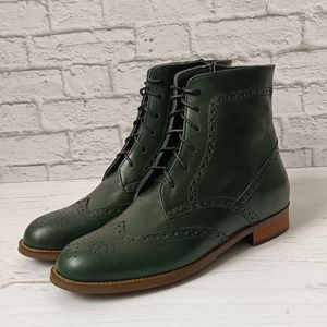 خرید انلاین نیم بوت زنانه چرم طبیعی مدل پارامیس کلاسیک یشمی