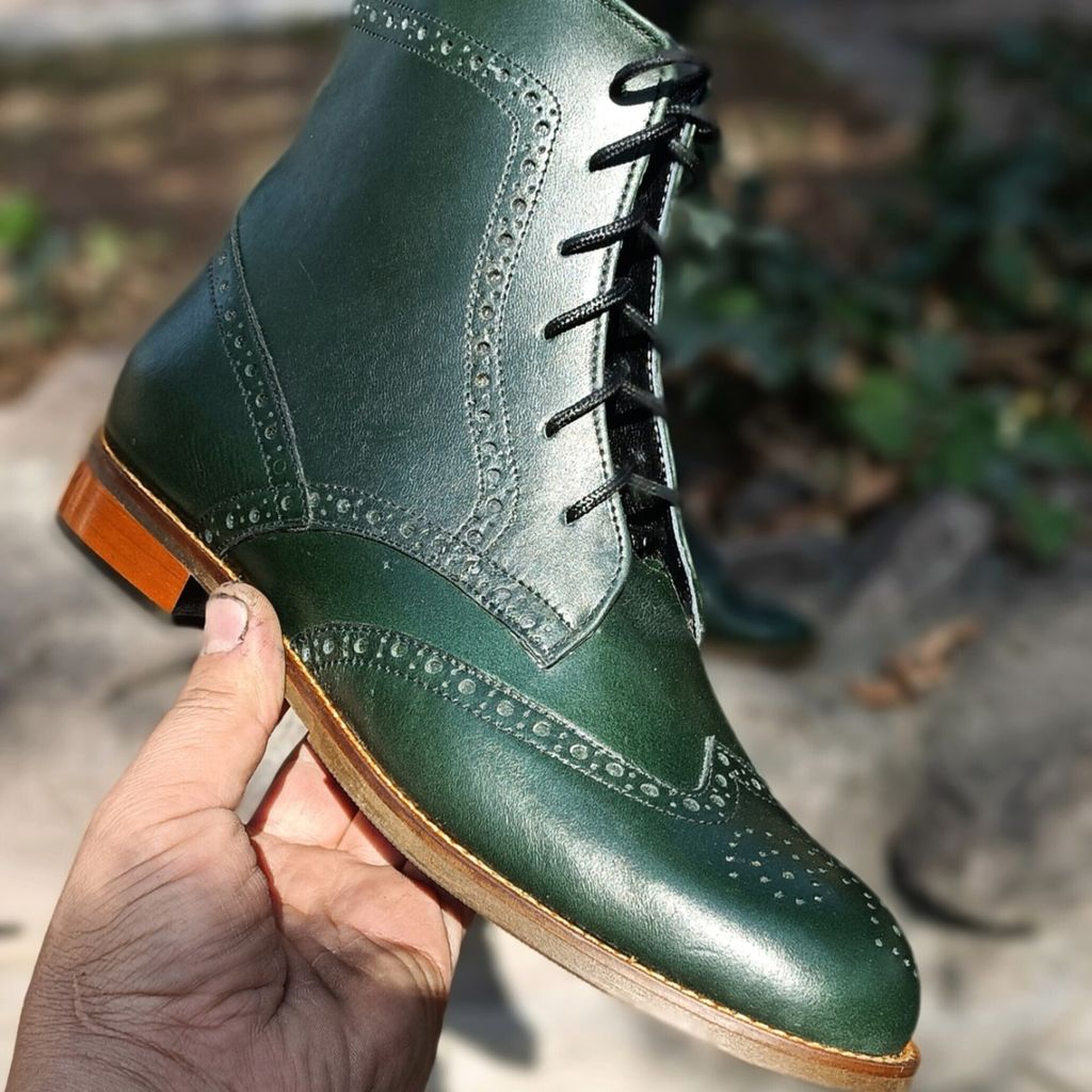 خرید آنلاین نیم بوت زنانه چرم طبیعی مدل پارامیس کلاسیک یشمی