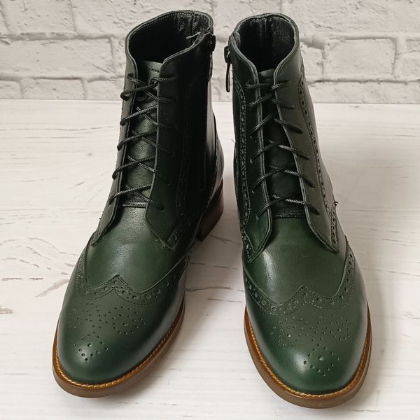 نیم بوت زنانه چرم طبیعی مدل پارامیس کلاسیک یشمی