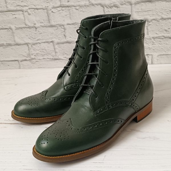 نیم بوت زنانه چرم طبیعی مدل پارامیس کلاسیک یشمی