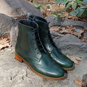 خرید انلاین نیم بوت زنانه چرم طبیعی مدل پارامیس کلاسیک یشمی