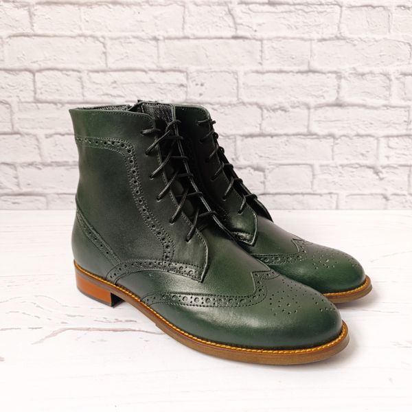 نیم بوت زنانه چرم طبیعی مدل پارامیس کلاسیک یشمی