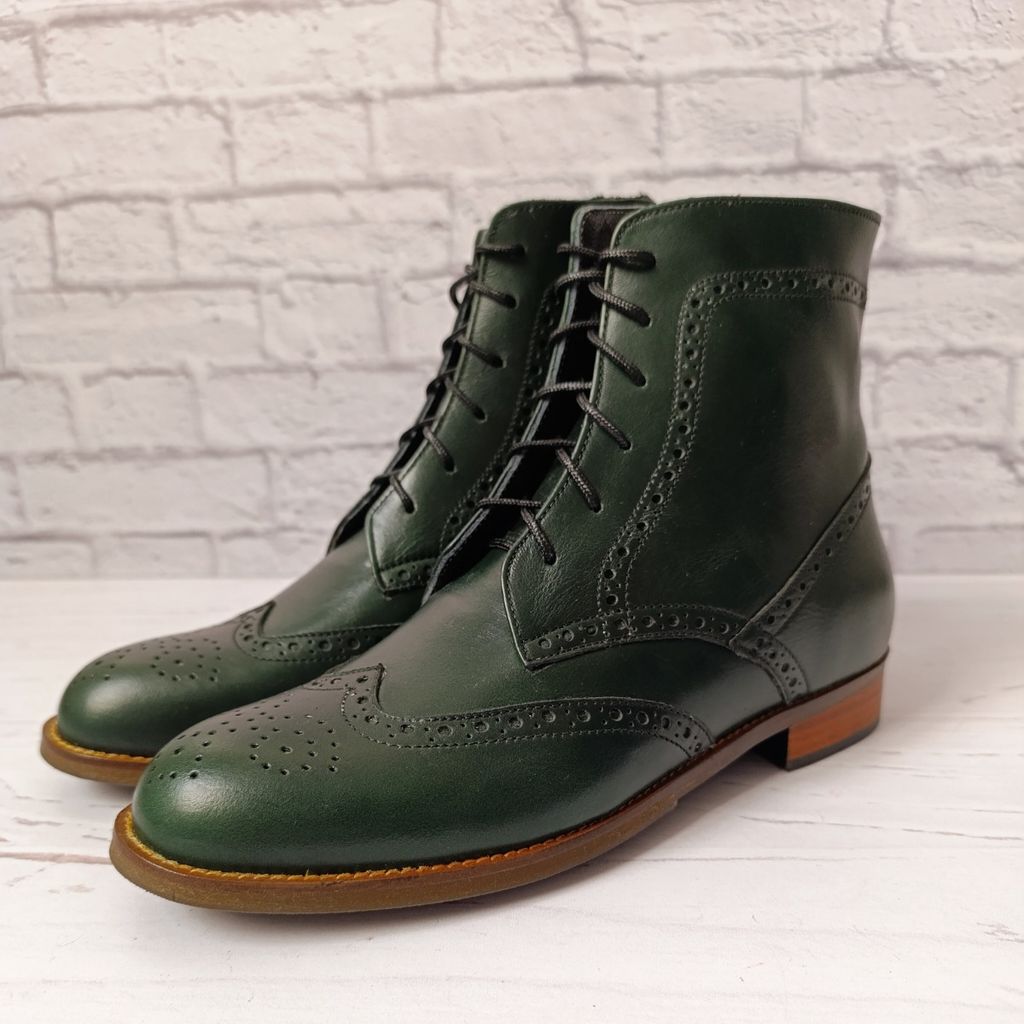 قیمت نیم بوت زنانه چرم طبیعی مدل پارامیس کلاسیک یشمی