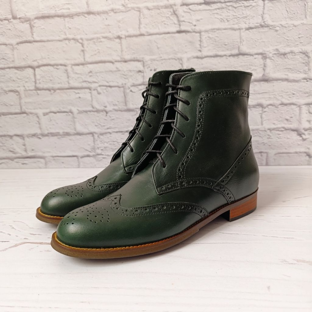 خرید آنلاین نیم بوت زنانه چرم طبیعی مدل پارامیس کلاسیک یشمی