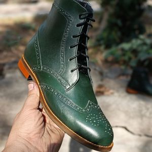 خرید اینترنتی نیم بوت زنانه چرم طبیعی مدل پارامیس کلاسیک یشمی