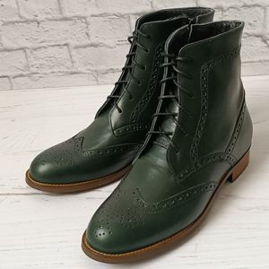 قیمت ارزان نیم بوت زنانه چرم طبیعی مدل پارامیس کلاسیک یشمی