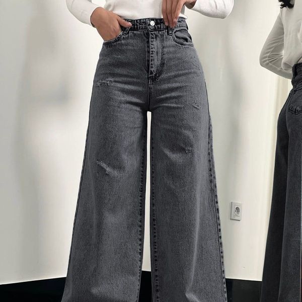 شلوار بگ جین  لی کج راه سنگ شور شده