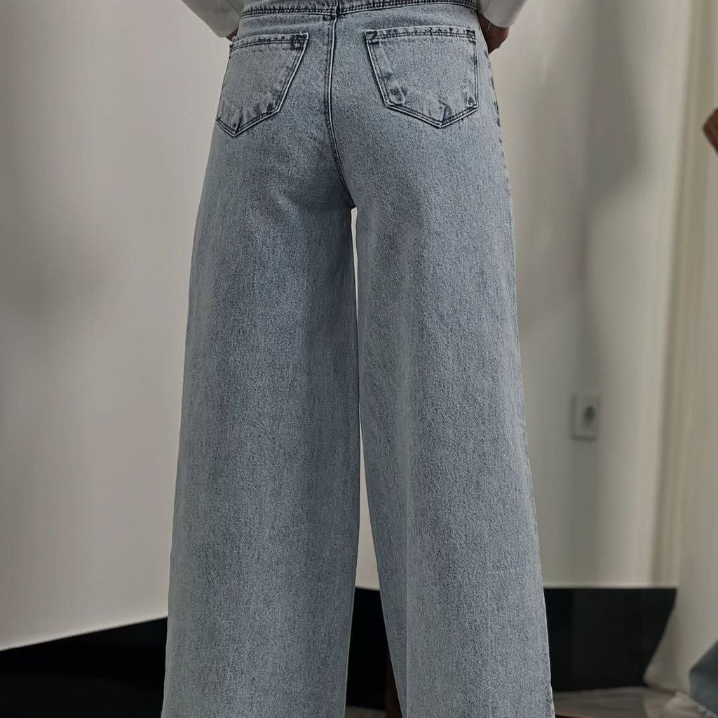 مشخصات شلوار بگ جین  لی کج راه سنگ شور شده