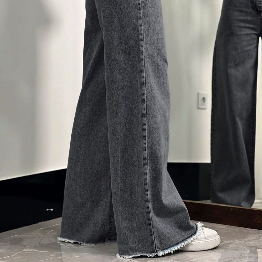 خرید اینترنتی شلوار بگ جین  لی کج راه سنگ شور شده