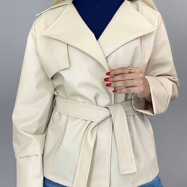 کت چرم یقه انگلیسی کمربنددار