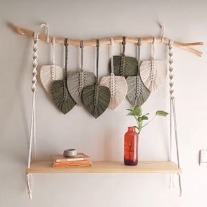 اویز شلف مکرومه چوبی طرح لاله