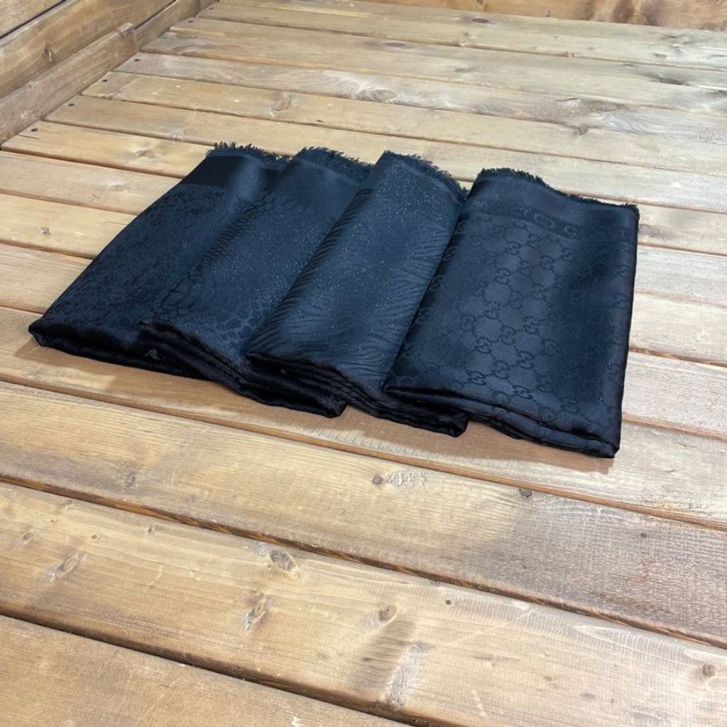 خرید آنلاین روسری لمه ژاکارد مجلسی رنگ مشکی قواره بزرگ 140 سانتی