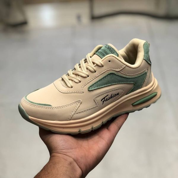 کفش چرم زنانه اسپرت مدل رامینگو کرم سبز