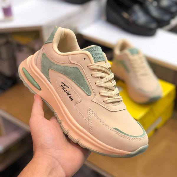 کفش چرم زنانه اسپرت مدل رامینگو کرم سبز