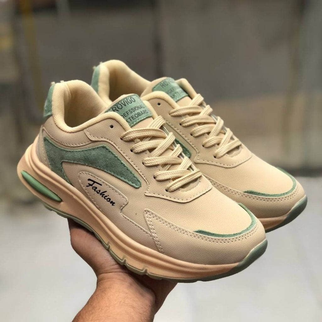 خرید انلاین کفش چرم زنانه اسپرت مدل رامینگو کرم سبز