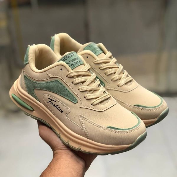 کفش چرم زنانه اسپرت مدل رامینگو کرم سبز