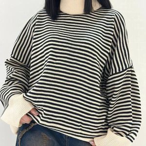 خرید اینترنتی بلوز بافت راه راه یقه اسکی زنانه کد 60