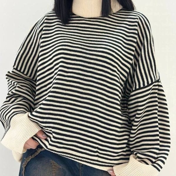 بلوز بافت راه راه یقه اسکی زنانه کد 60