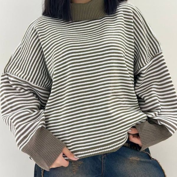 بلوز بافت راه راه یقه اسکی زنانه کد 60