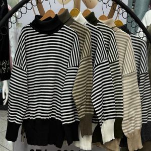 خرید اینترنتی بلوز بافت راه راه یقه اسکی زنانه کد 60