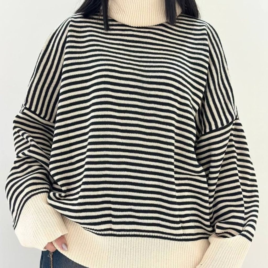 خرید اینترنتی بلوز بافت راه راه یقه اسکی زنانه کد 60