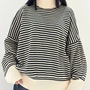 خرید اینترنتی بلوز بافت راه راه یقه اسکی زنانه کد 60