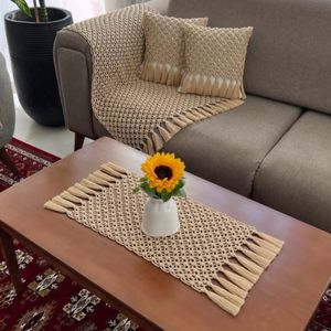 ست کامل شال مبل و رانر و کاور کوسن دوعدد مکرومه بافی