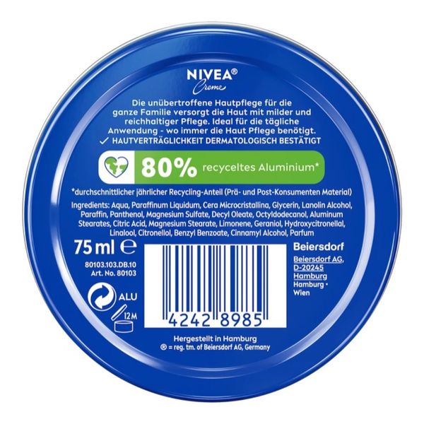 کرم مرطوب کننده دست و صورت نیوآ Nivea مناسب انواع پوست حجم 75 میلی لیتر
