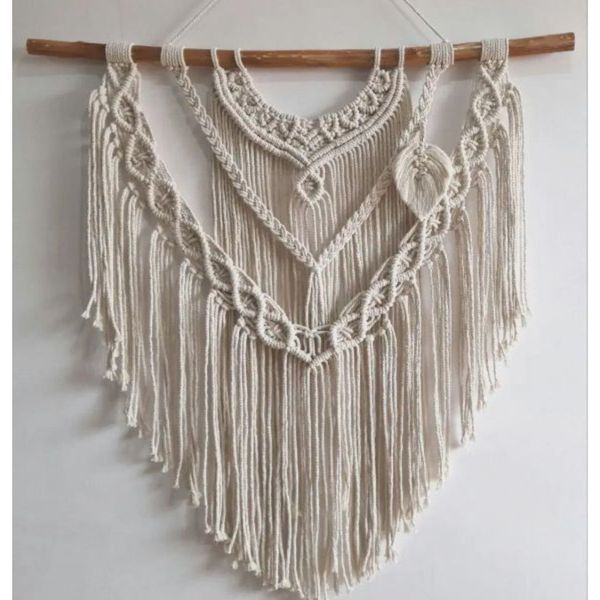 آویز مکرومه با چوب طبیعی طرح روناک