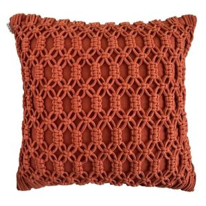 کاور کوسن مکرومه با پارچه طرح مربع