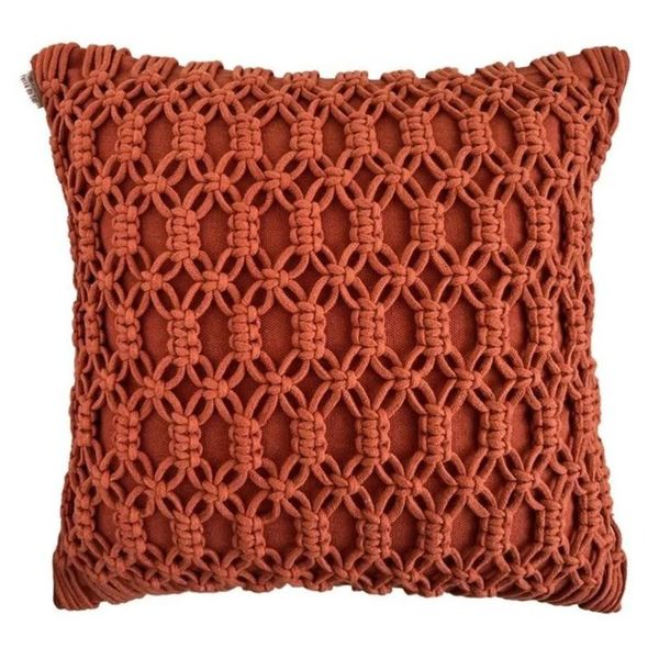 کاور کوسن مکرومه با پارچه طرح مربع