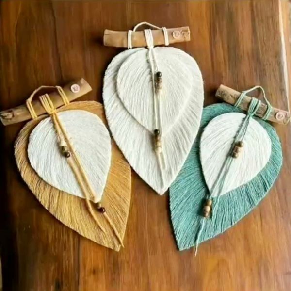 دیوارکوب اویز دوبرگ مکرومه طرح پاستیل