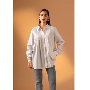 قیمت شومیز پوپلین مغزی دوزی اورسایز زنانه KOMAR