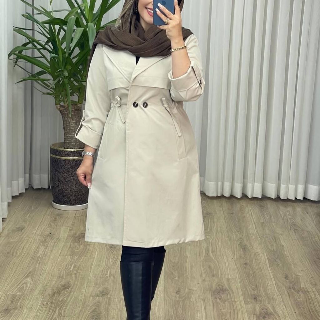 خرید اینترنتی بارانی سانتانا کمر گتر ( سایز بزرگ دارد)