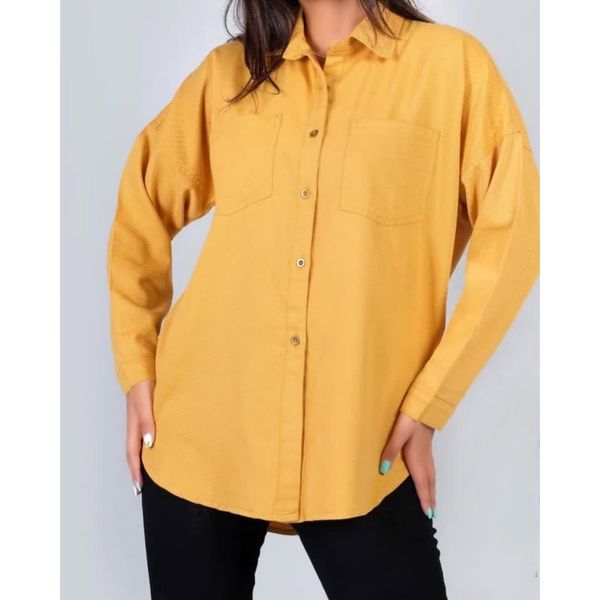 تونیک مانتویی کتان جیب دار زنانه