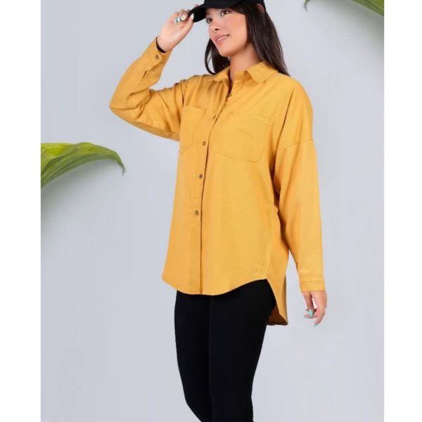 تونیک مانتویی کتان جیب دار زنانه