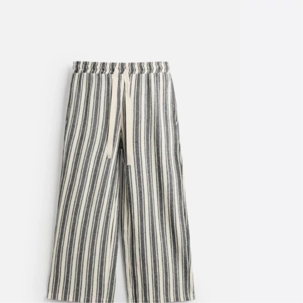 فروش اینترنتی شلوار لینن کنفی راه راه زنانه واید لگ ZARA