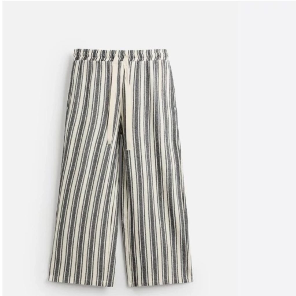 قیمت ارزان شلوار لینن کنفی راه راه زنانه واید لگ ZARA