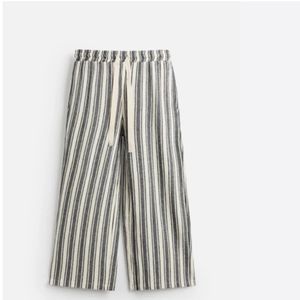 قیمت ارزان شلوار لینن کنفی راه راه زنانه واید لگ ZARA