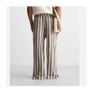 شلوار لینن کنفی راه راه زنانه واید لگ ZARA