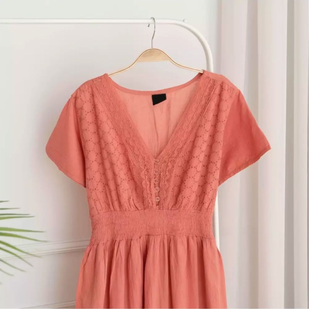 فروش اینترنتی پیراهن ساحلی زنانه ماکسی لباس هندی نخی آستین کوتاه سلن