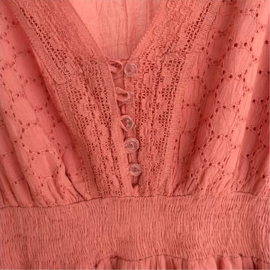 خرید اینترنتی پیراهن ساحلی زنانه ماکسی لباس هندی نخی آستین کوتاه سلن