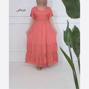 پیراهن ساحلی زنانه ماکسی لباس هندی نخی آستین کوتاه سلن