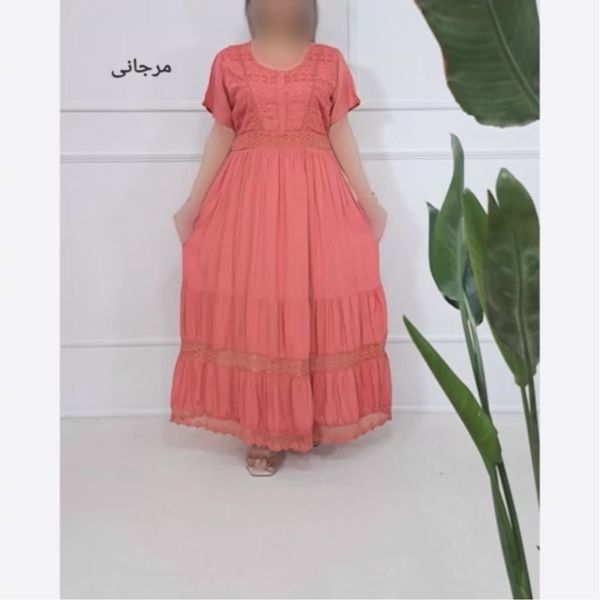 پیراهن ساحلی زنانه ماکسی لباس هندی نخی آستین کوتاه سلن