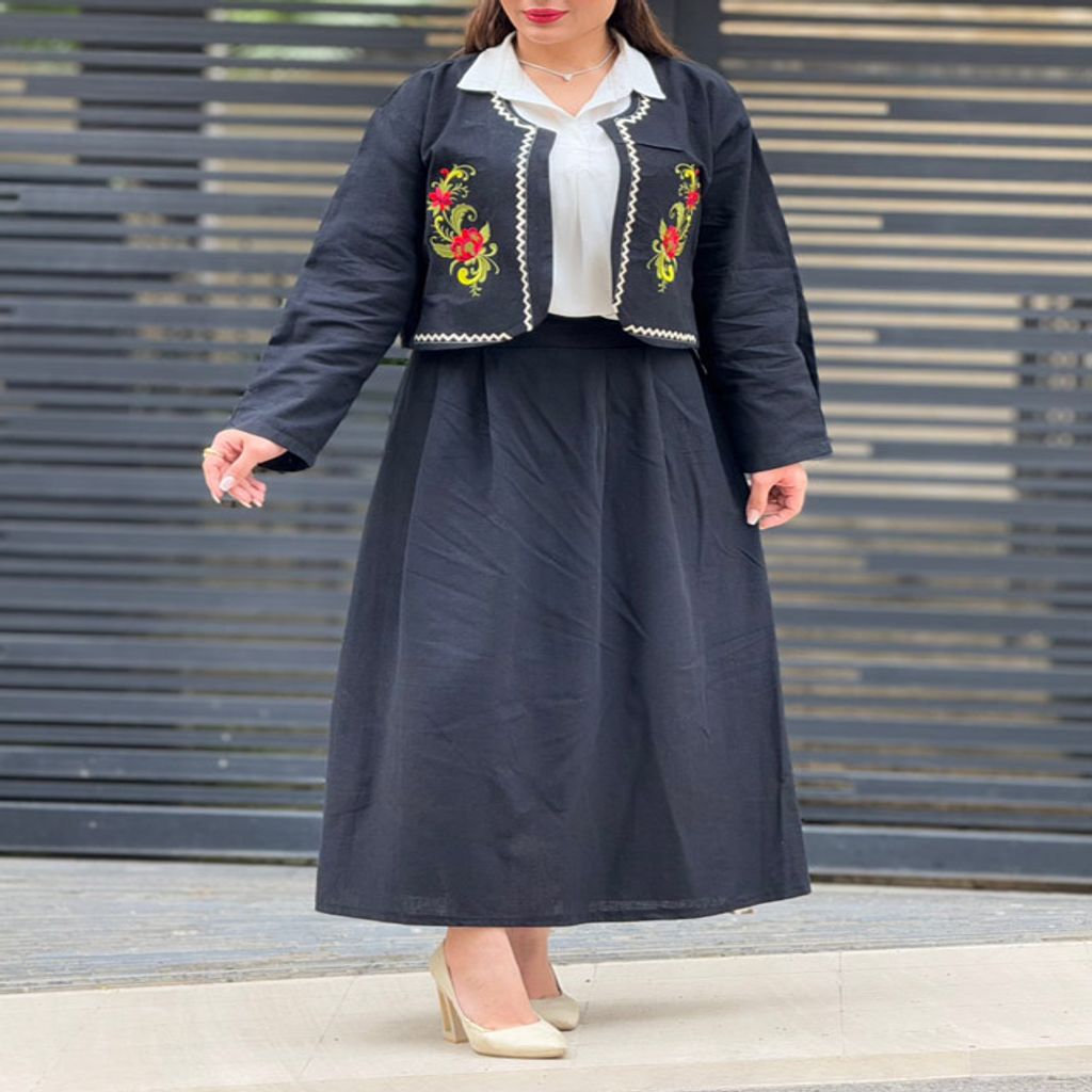 خرید اینترنتی قیمت کت دامن لنین گلدوزی 852